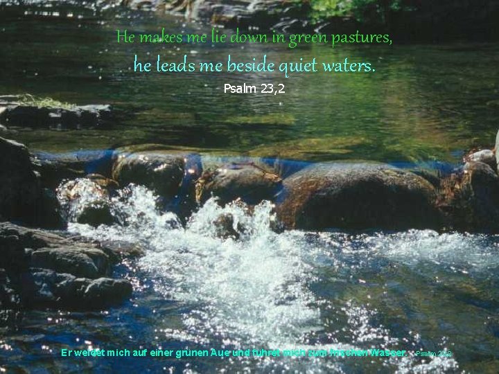 He makes me lie down in green pastures, he leads me beside quiet waters.