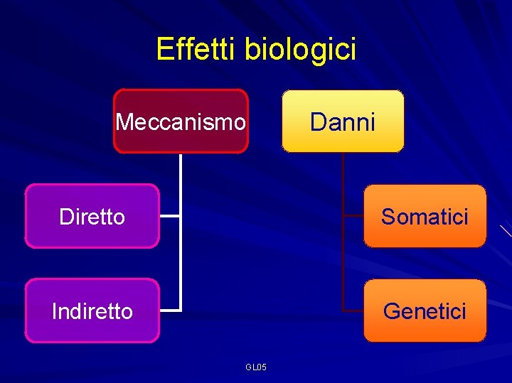 Effetti biologici Meccanismo Danni Diretto Somatici Indiretto Genetici GL 05 