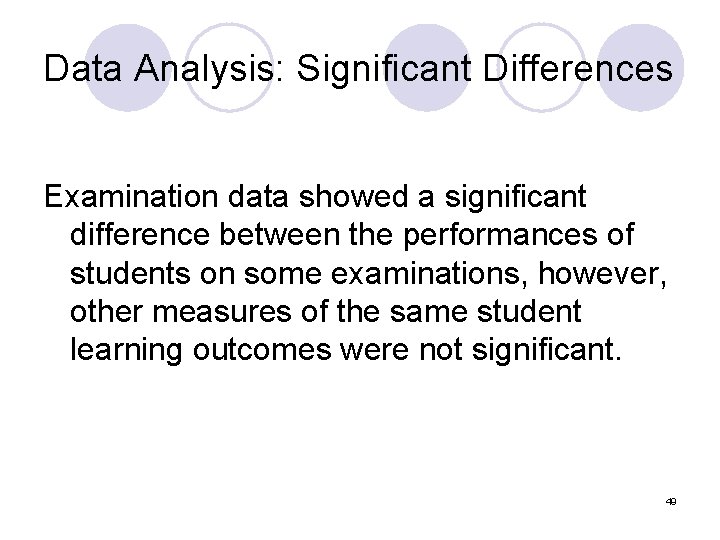 Data Analysis: Significant Differences Examination data showed a significant difference between the performances of