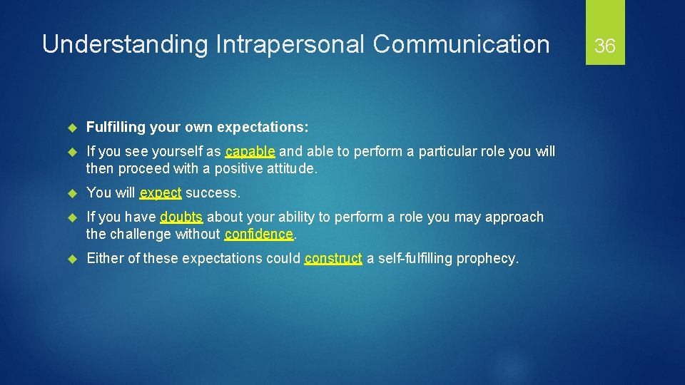 Understanding Intrapersonal Communication Fulfilling your own expectations: If you see yourself as capable and