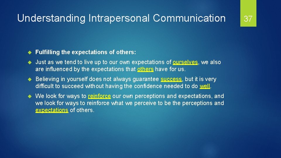 Understanding Intrapersonal Communication Fulfilling the expectations of others: Just as we tend to live