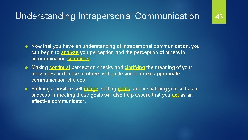 Understanding Intrapersonal Communication Now that you have an understanding of intrapersonal communication, you can