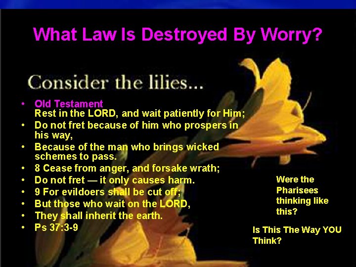 What Law Is Destroyed By Worry? • Old Testament Rest in the LORD, and