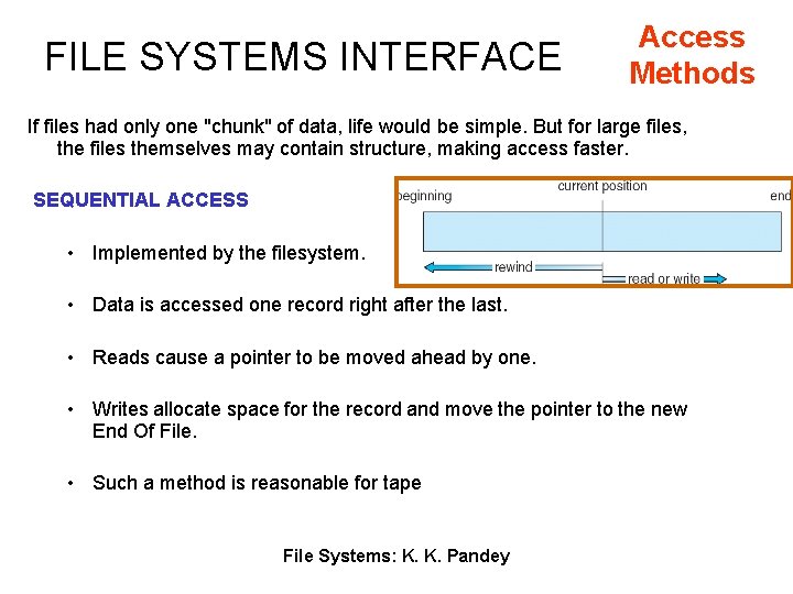 FILE SYSTEMS INTERFACE Access Methods If files had only one "chunk" of data, life