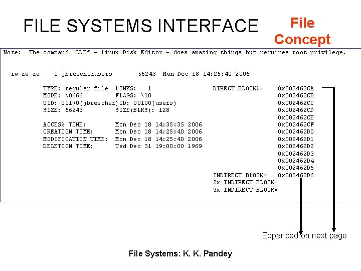 File Concept FILE SYSTEMS INTERFACE Note: The command “LDE” – Linux Disk Editor –