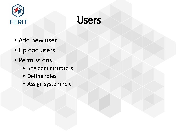 Users • Add new user • Upload users • Permissions • Site administrators •