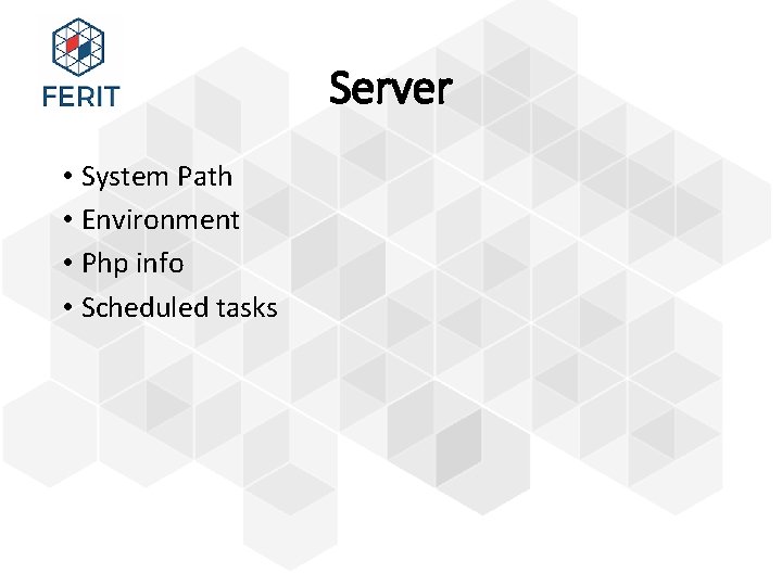 Server • System Path • Environment • Php info • Scheduled tasks 
