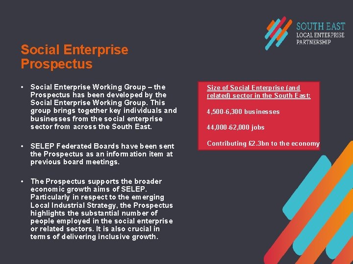 Social Enterprise Prospectus • Social Enterprise Working Group – the Prospectus has been developed