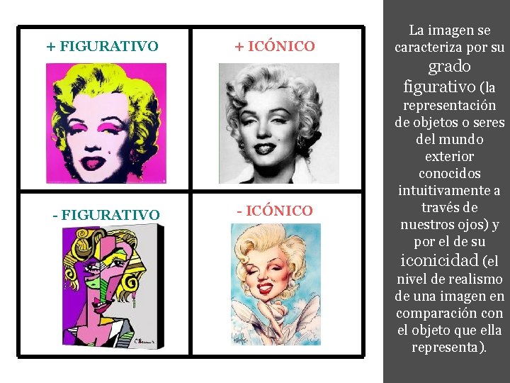 + FIGURATIVO + ICÓNICO La imagen se caracteriza por su grado figurativo (la -