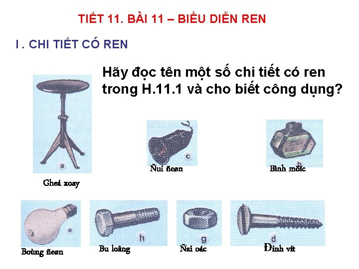 TIẾT 11. BÀI 11 – BIỂU DIỄN REN I. CHI TIẾT CÓ REN Hãy