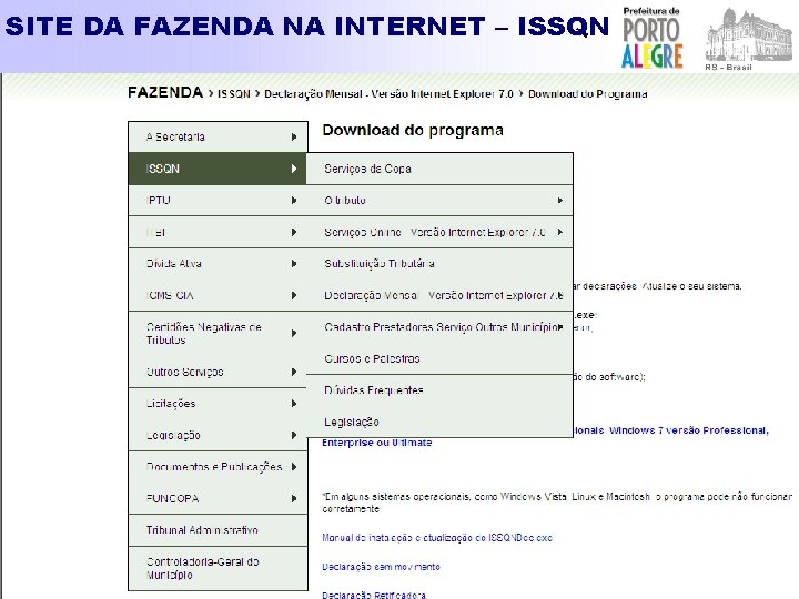 SITE DA FAZENDA NA INTERNET – ISSQN 