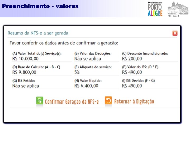 Preenchimento - valores 