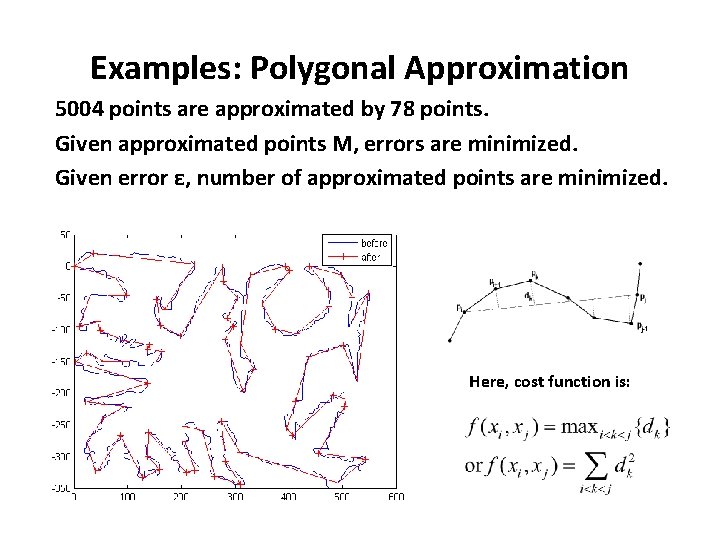 Examples: Polygonal Approximation 5004 points are approximated by 78 points. Given approximated points M,