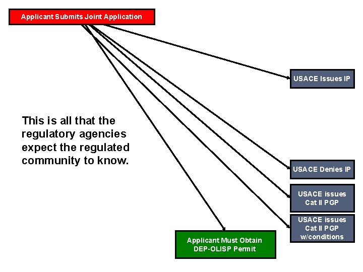 Applicant Submits Joint Application USACE Issues IP This is all that the regulatory agencies