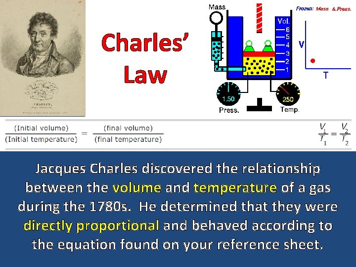 Charles’ Law Jacques Charles discovered the relationship between the volume and temperature of a