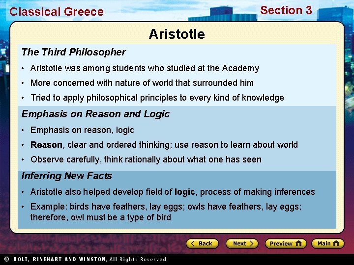 Section 3 Classical Greece Aristotle Third Philosopher • Aristotle was among students who studied Section 3 Classical Greece Aristotle Third Philosopher • Aristotle was among students who studied