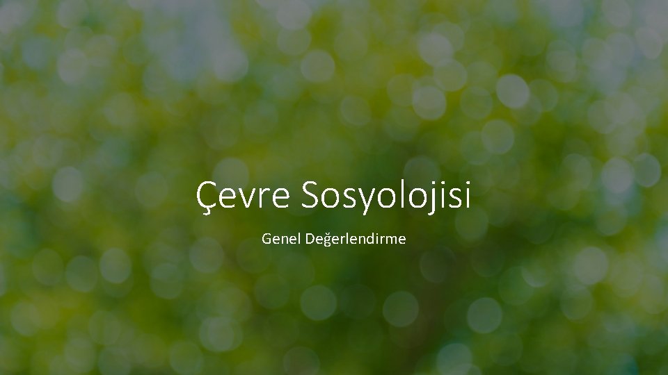 Çevre Sosyolojisi Genel Değerlendirme 