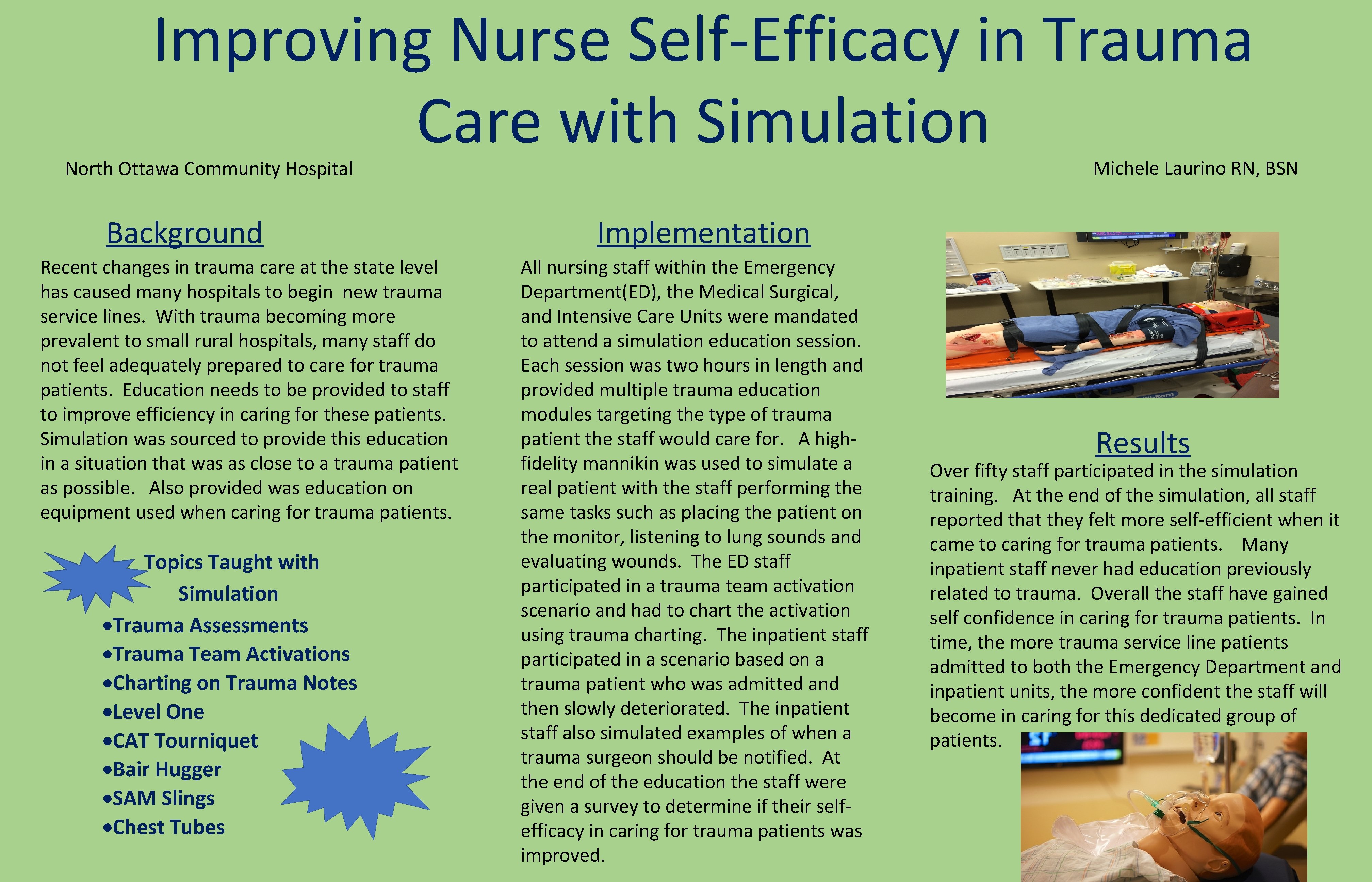 Improving Nurse Self-Efficacy in Trauma Care with Simulation Michele Laurino RN, BSN North Ottawa