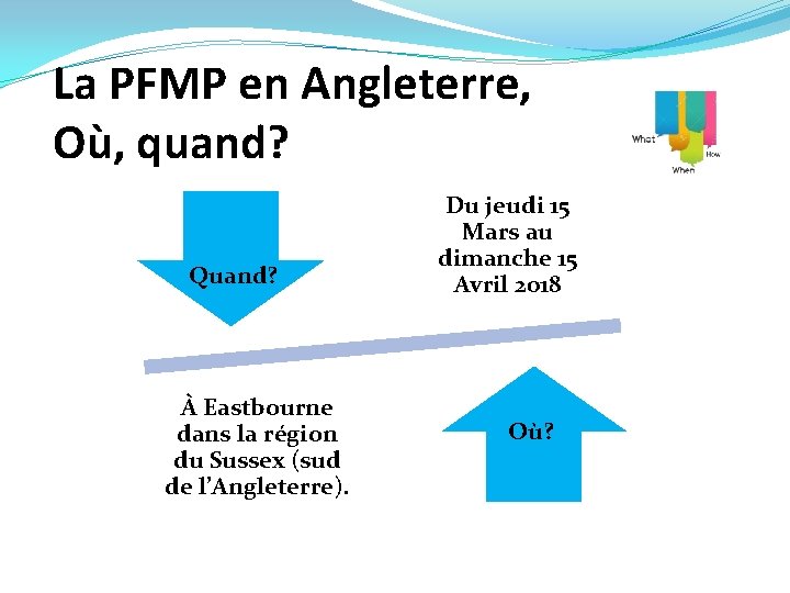 La PFMP en Angleterre, Où, quand? Quand? À Eastbourne dans la région du Sussex