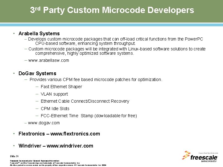 3 rd Party Custom Microcode Developers • Arabella Systems – Develops custom microcode packages