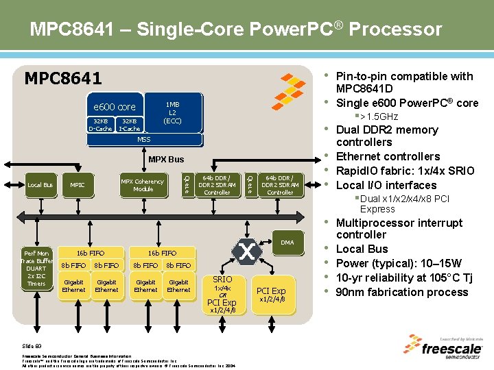 MPC 8641 – Single-Core Power. PC® Processor MPC 8641 • Pin-to-pin compatible with 32