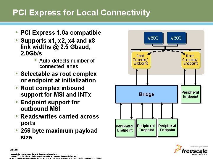 PCI Express for Local Connectivity • PCI Express 1. 0 a compatible • Supports