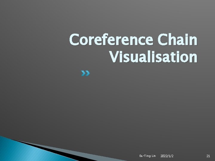 Coreference Chain Visualisation Ea-Ting Lin 2022/1/2 21 