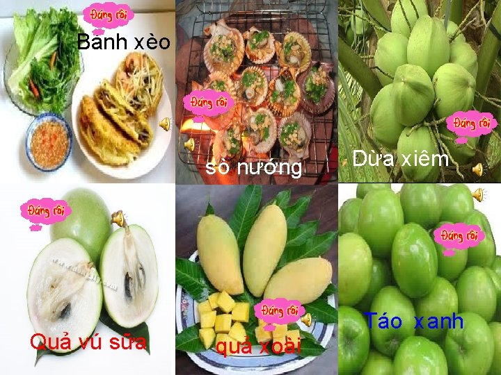 Bánh x èo s ò nướng Quả vú sữa Dừa xiêm Táo x anh
