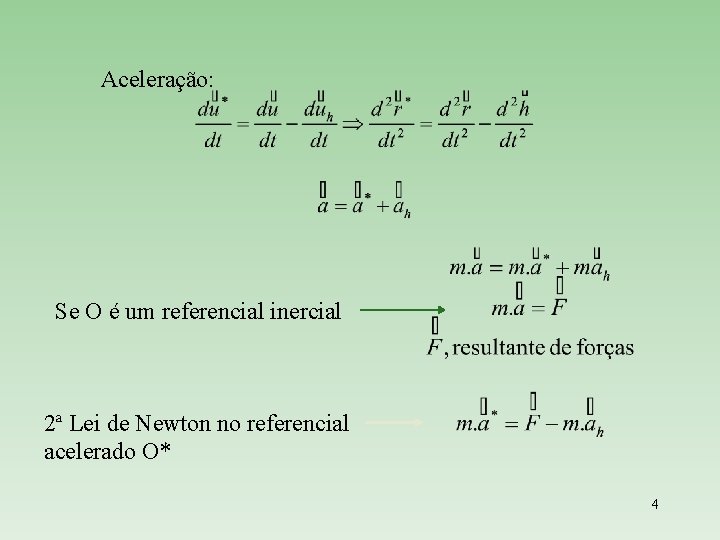 Aceleração: Se O é um referencial inercial 2ª Lei de Newton no referencial acelerado