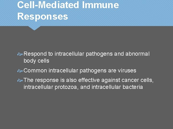 Cell-Mediated Immune Responses Respond to intracellular pathogens and abnormal body cells Common intracellular pathogens Cell-Mediated Immune Responses Respond to intracellular pathogens and abnormal body cells Common intracellular pathogens