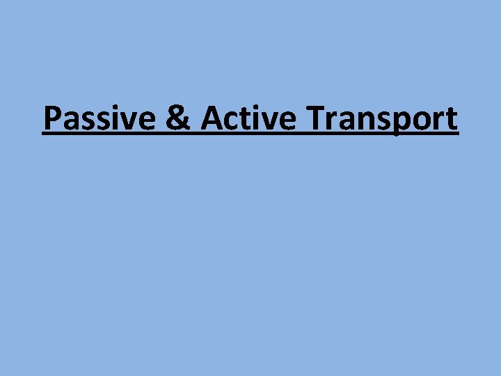 Passive & Active Transport 