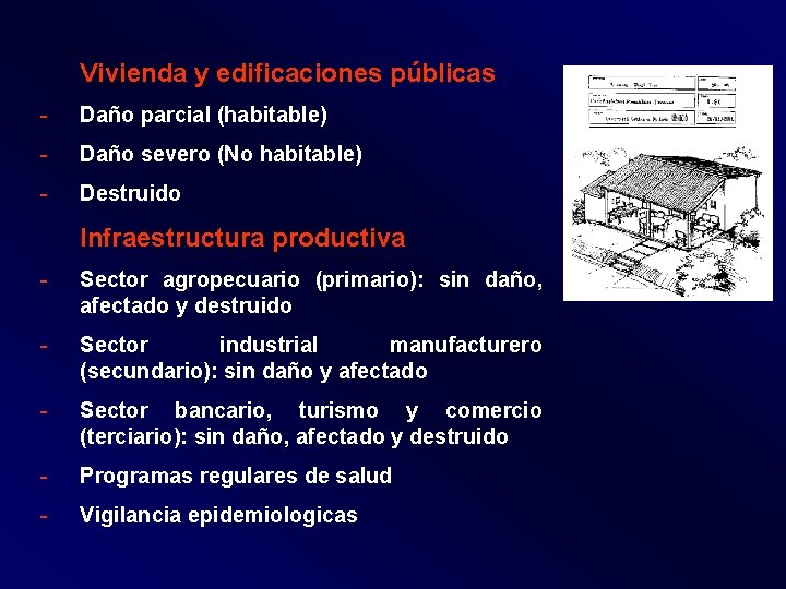 Vivienda y edificaciones públicas - Daño parcial (habitable) - Daño severo (No habitable) -