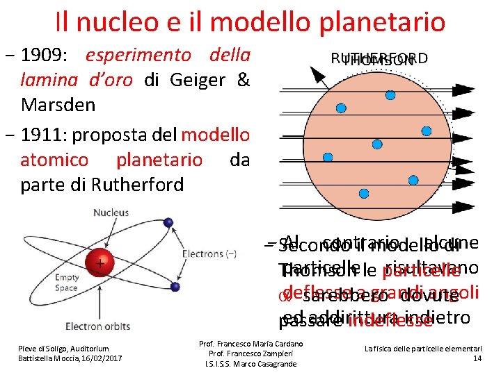 Il nucleo e il modello planetario − 1909: esperimento della lamina d’oro di Geiger