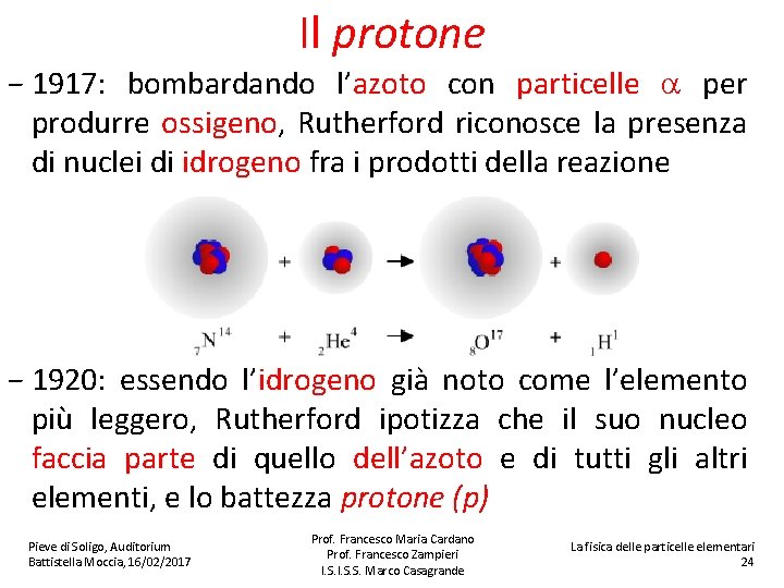 Il protone − 1917: bombardando l’azoto con particelle a per produrre ossigeno, Rutherford riconosce