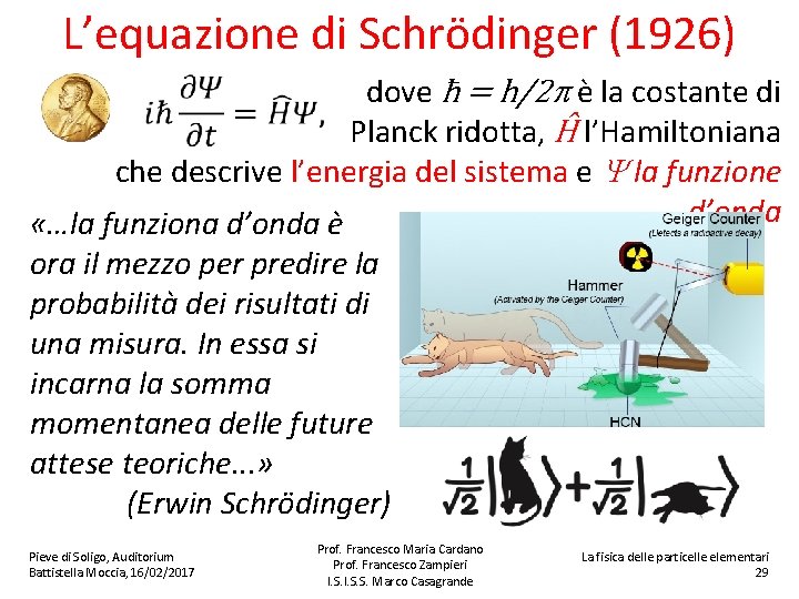 L’equazione di Schrödinger (1926) dove ħ = h/2 p è la costante di Planck