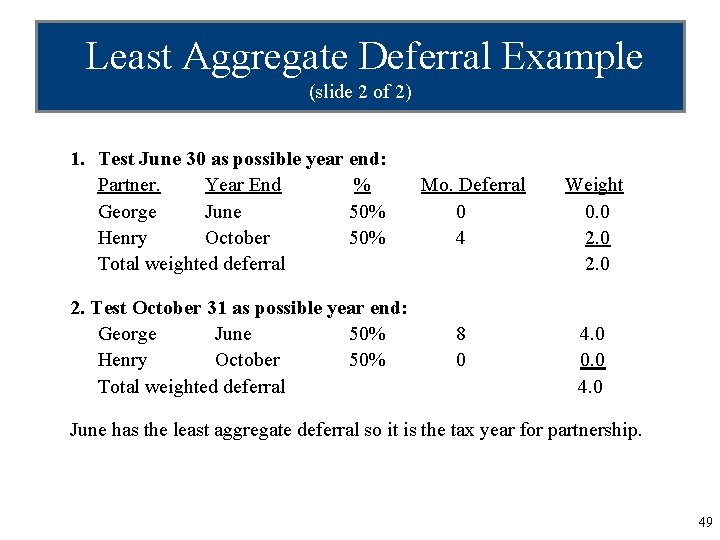 Least Aggregate Deferral Example (slide 2 of 2) 1. Test June 30 as possible