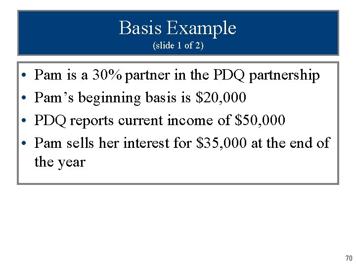 Basis Example (slide 1 of 2) • • Pam is a 30% partner in