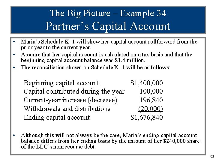 The Big Picture – Example 34 Partner’s Capital Account • Maria’s Schedule K– 1