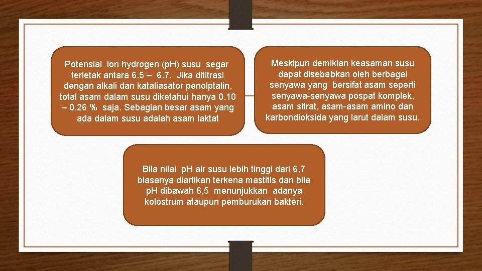 Potensial ion hydrogen (p. H) susu segar terletak antara 6. 5 – 6. 7.