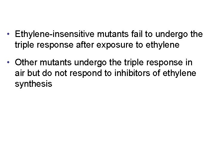  • Ethylene-insensitive mutants fail to undergo the triple response after exposure to ethylene