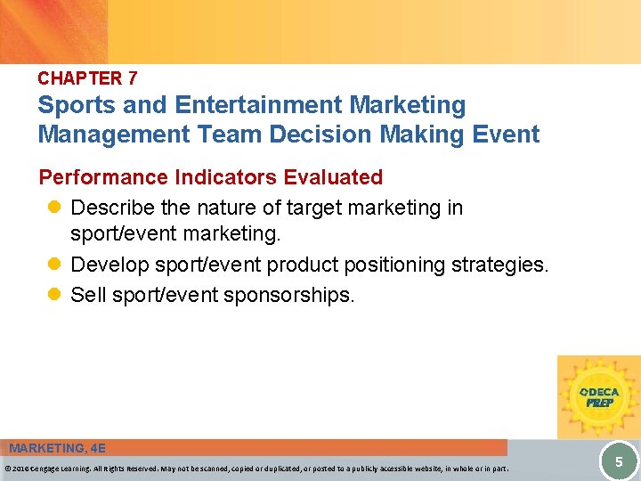 CHAPTER 7 Sports and Entertainment Marketing Management Team Decision Making Event Performance Indicators Evaluated