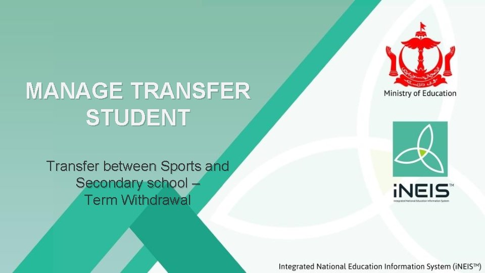 MANAGE TRANSFER STUDENT Transfer between Sports and Secondary school – Term Withdrawal 