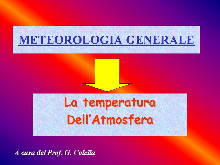 METEOROLOGIA GENERALE La temperatura Dell’Atmosfera A cura del Prof. G. Colella 