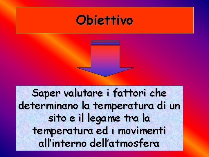 Obiettivo Saper valutare i fattori che determinano la temperatura di un sito e il