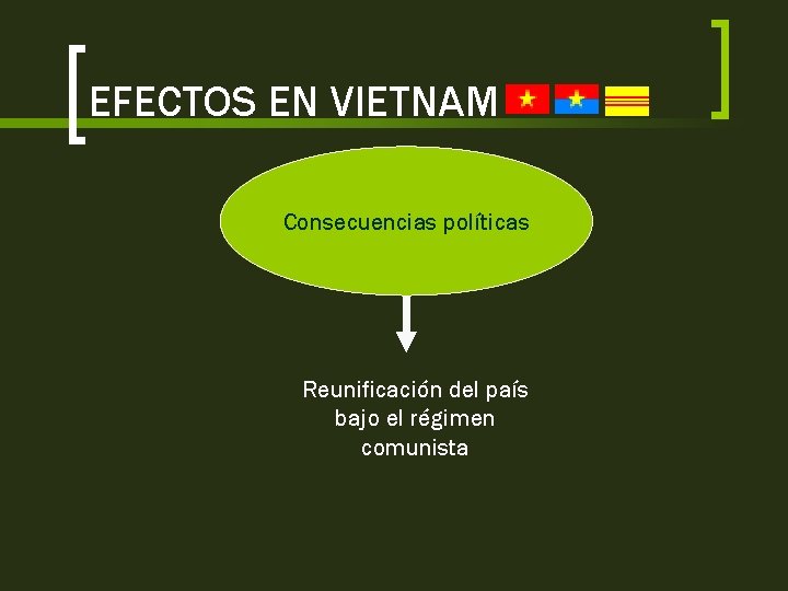 EFECTOS EN VIETNAM Consecuencias políticas Reunificación del país bajo el régimen comunista 