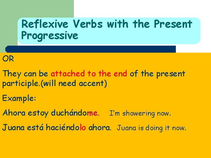 Reflexive Verbs with the Present Progressive OR They can be attached to the end