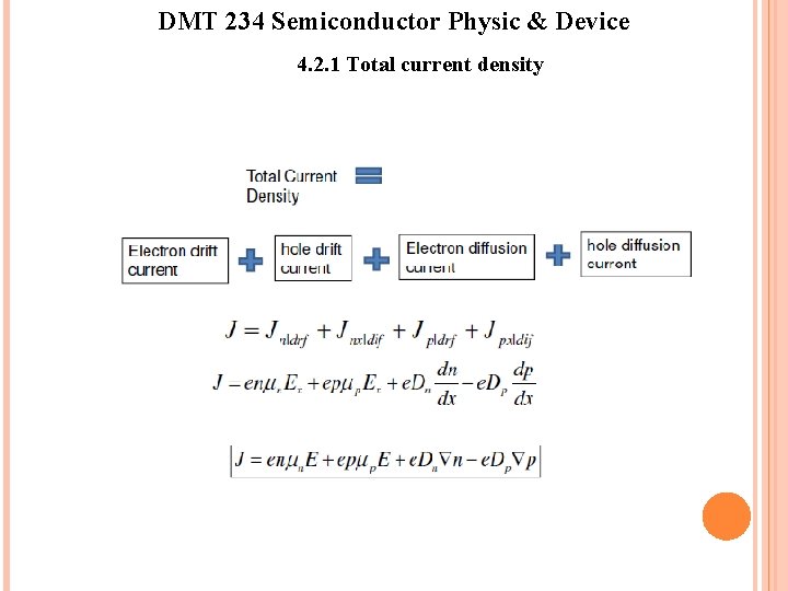 DMT 234 Semiconductor Physic & Device 4. 2. 1 Total current density DMT 234 Semiconductor Physic & Device 4. 2. 1 Total current density