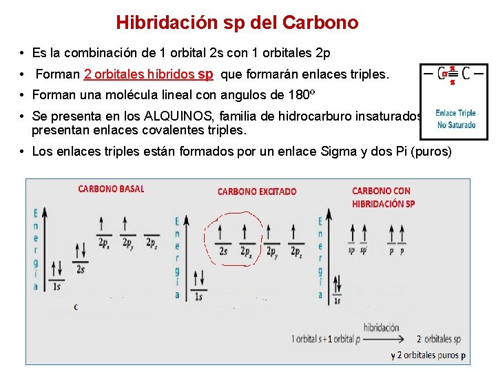 Hibridación sp del Carbono • Es la combinación de 1 orbital 2 s con