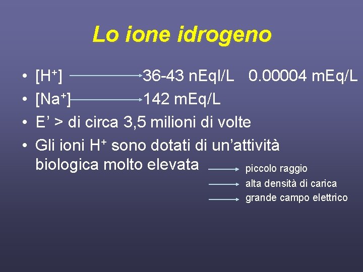 Lo ione idrogeno • • [H+] 36 -43 n. Eql/L 0. 00004 m. Eq/L