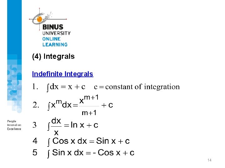 (4) Integrals Indefinite Integrals 14 